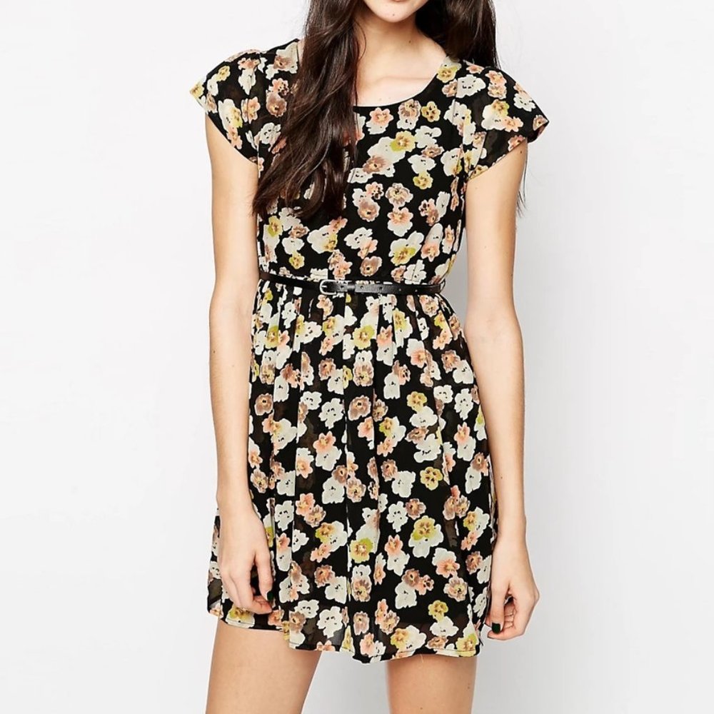 ASOS Yumi Black Floral Dress with Pockets